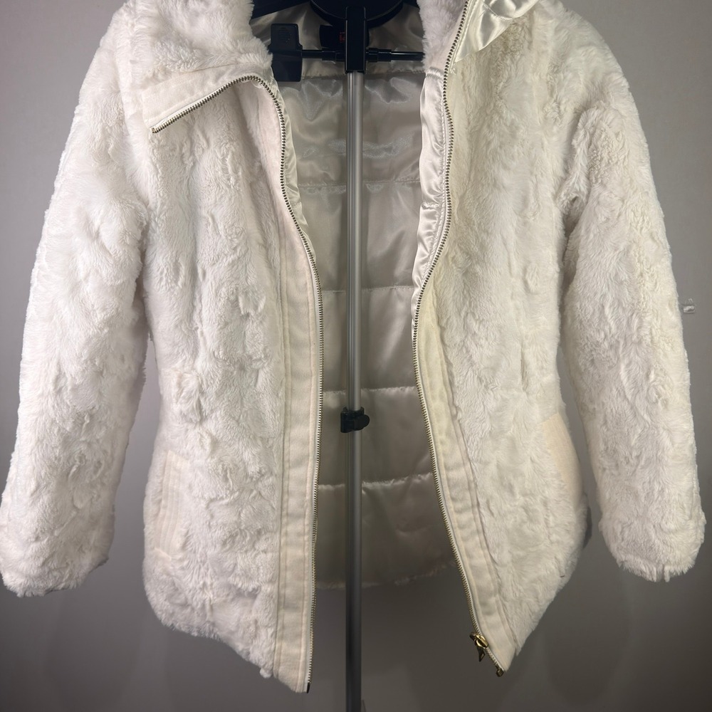 IZ Girl Byer Cream Faux Fur Swirl Zip Up Jacket Girls XL 16 Quilted Lining